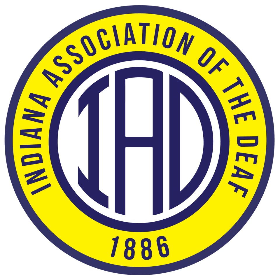 IAD Logo Indiana Association of the Deaf logo featuring large blue letters “IAD” in the center of a circular design. A yellow outer ring with blue text reads “Indiana Association of the Deaf” across the top and sides, with “1886” at the bottom. The logo uses blue and yellow colors.