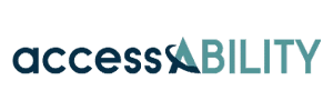 accessABILITY logo with the word 'accessABILITY' in blue tones, featuring a stylized swoosh integrated into the letter 'A.'