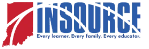 INSOURCE logo featuring a red outline of Indiana, large blue 'INSOURCE' text crossed by an arc, and the tagline 'Every learner. Every family. Every educator.'