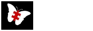 My Autism Ally logo showing a white butterfly with a red puzzle piece at the center.