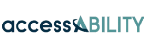 accessABILITY logo with the word 'accessABILITY' in blue tones, featuring a stylized swoosh integrated into the letter 'A.'